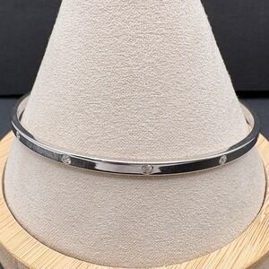 Vintage Swarovski Swan Signed Silver Tone Crystal Bracelet Bangle Dainty Minimal